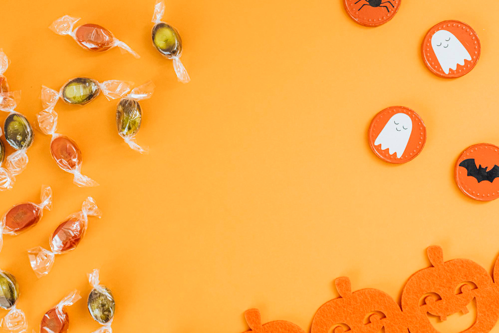 halloween candy on a orange background
